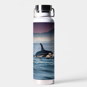 Mummy And Baby Orcas In The Ocean, Water Bottle