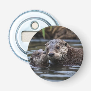 Mummy And Baby Otter Having A Cuddle In The River, Bottle Opener