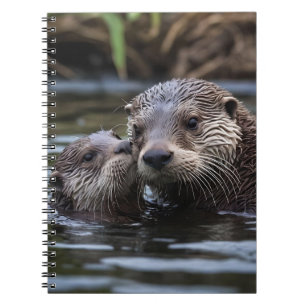 Mummy And Baby Otter Having A Cuddle In The River, Notebook