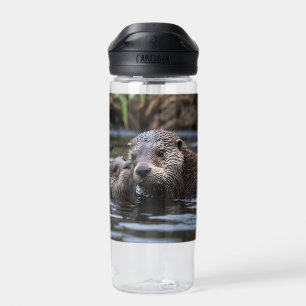 Mummy And Baby Otter Having A Cuddle In The River, Water Bottle