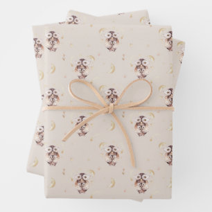 Mummy and Baby Owl Pattern Woodland Baby Shower Wrapping Paper Sheet