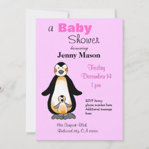 Mummy and baby penguin, baby shower invitation