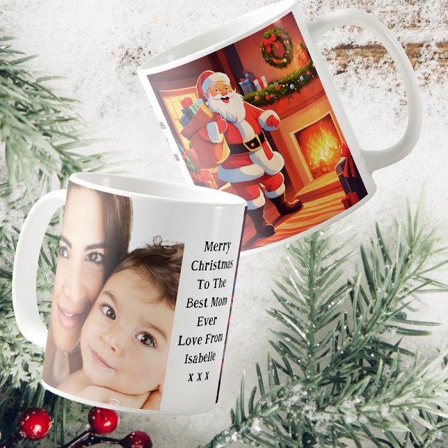 Mummy And Baby Photo | Santa Delivering Presents Coffee Mug (Front, Side And Back View)