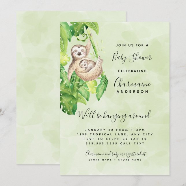 Mummy and Baby Sloth neutral Baby Shower Invitation (Front/Back)