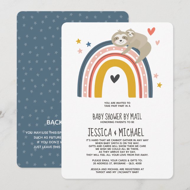 Mummy and Baby Sloth Rainbow | Baby Shower by Mail Invitation (Front/Back)