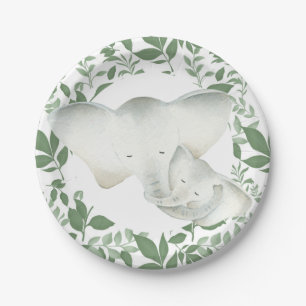 Mummy and baby unisex elephant party plate