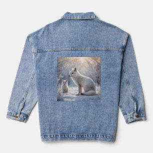 Mummy And Baby White Arctic Foxes, Denim Jacket