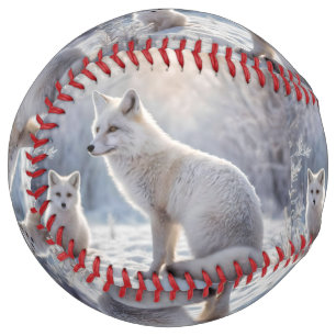 Mummy And Baby White Arctic Foxes, Softball