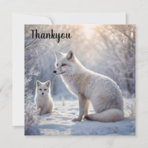 Mummy And Baby White Arctic Foxes, Thank You Card
