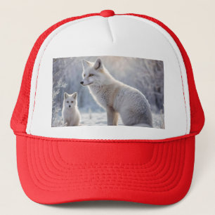 Mummy And Baby White Arctic Foxes, Trucker Hat