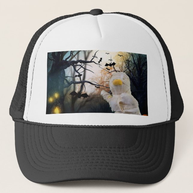 Mummy and Bats Halloween Trucker Hat (Front)