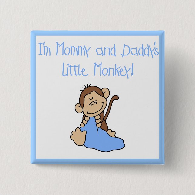 Mummy and Daddy's Monkey -Blue Tshirts and Gifts 15 Cm Square Badge (Front)