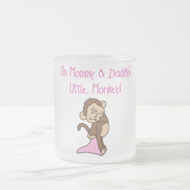 Mummy and Daddy's Monkey - Pink Tshirts and Gifts Frosted Glass Coffee Mug (Center)