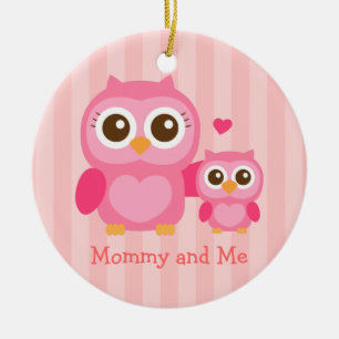Mummy and Me, Cute Baby Owl, Pink Ceramic Tree Decoration