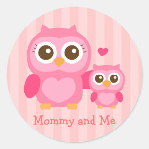 Mummy and Me, Cute Baby Owl, Pink Classic Round Sticker