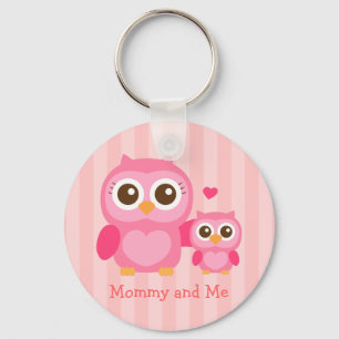 Mummy and Me, Cute Baby Owl, Pink Key Ring