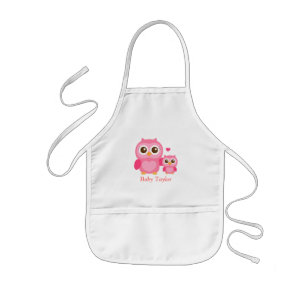 Mummy and Me, Cute Baby Owl, Pink Kids Apron
