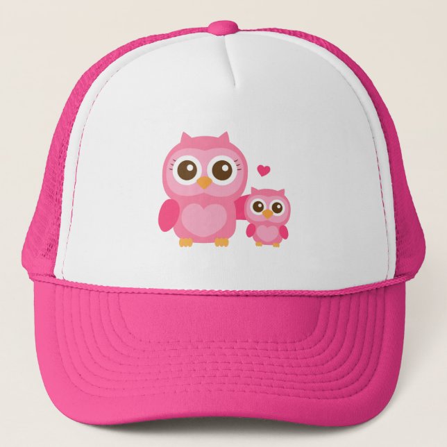 Mummy and Me, Cute Baby Owl, Pink Trucker Hat (Front)