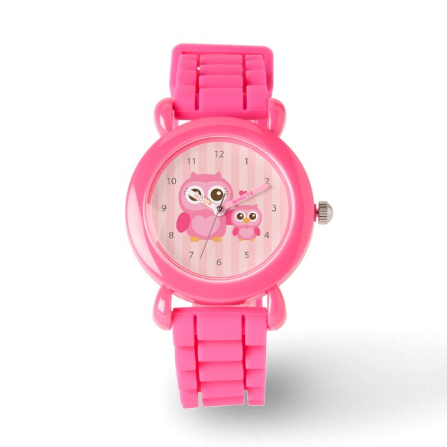 Mummy and Me, Cute Baby Owl, Pink Watch (Front)