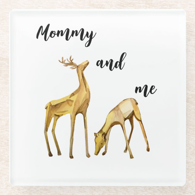 Mummy And Me Deer Glass Coaster (Front)