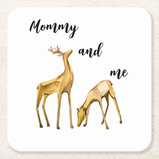 Mummy And Me Deer Square Paper Coaster (Front)