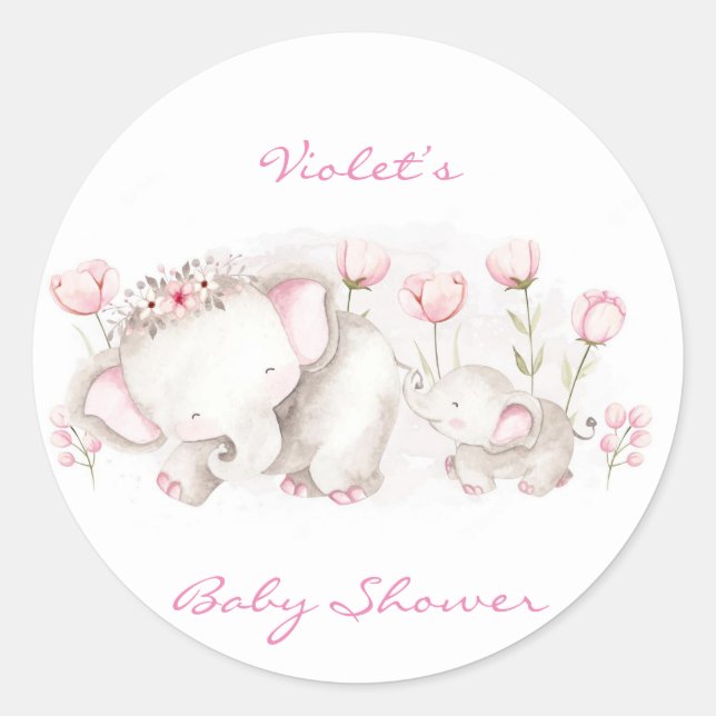 Mummy and Me Elephant Pastel Girl Baby Shower Classic Round Sticker (Front)