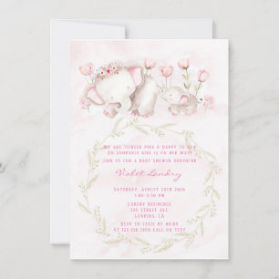 Mummy and Me Elephant Pastel Girl Baby Shower Invitation