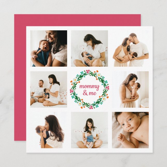 Mummy and Me Photo Bright Colourful Floral Wreath  Holiday Card (Front/Back)