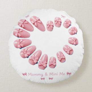 Mummy and Mini Me Matching Pink Bow Nails - Mum a Round Cushion