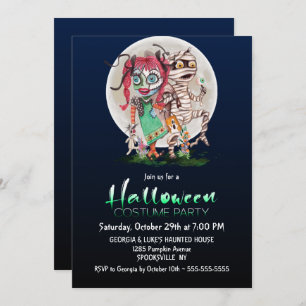 Mummy and Rag Doll Halloween Costume Party Invitation