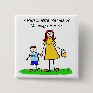 Mummy and Son Family Characters Custom Button Pins