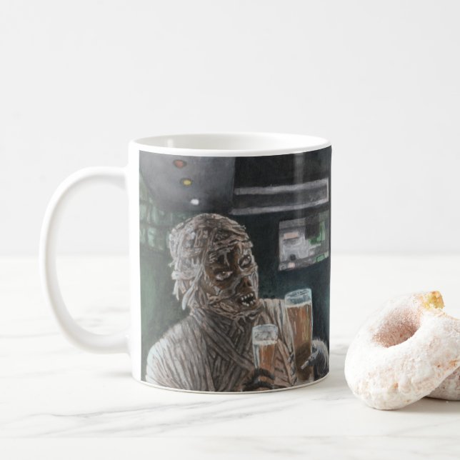 Mummy and Werewolf Drinking Beer Coffee Mug (With Donut)