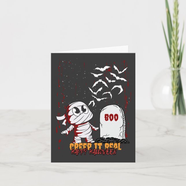 Mummy at Grave Boo Halloween Note Card (Front)