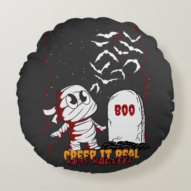 Mummy at Grave Boo Halloween Round Cushion (Front)