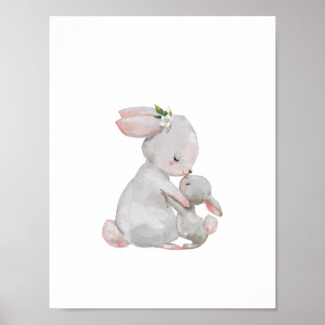Mummy Baby  Bunny Snuggle  art print  (Front)