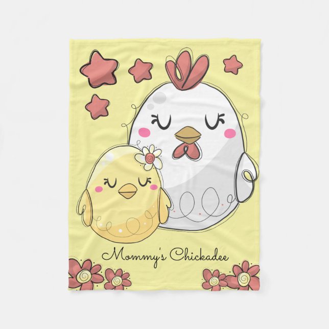 Mummy & Baby Chicken Chickadee Cute Fleece Blanket (Front)