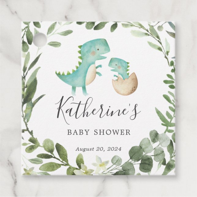 Mummy Baby Dinosaur Baby Shower Favour Tag (Front)