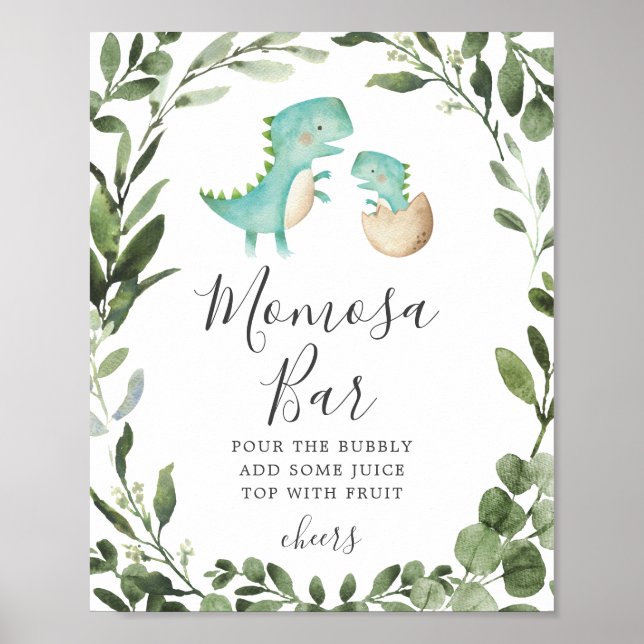 Mummy Baby Dinosaur Baby Shower Mimosa Bar Sign (Front)