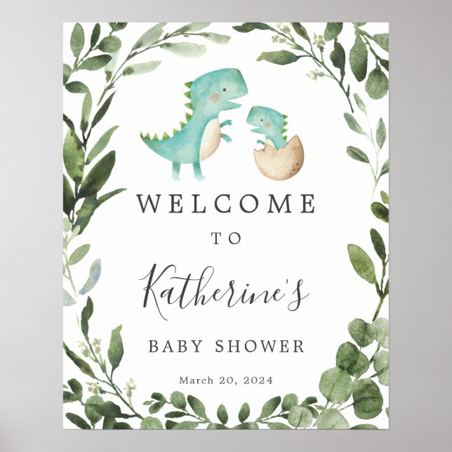 Mummy Baby Dinosaur Baby Shower Welcome Sign (Front)