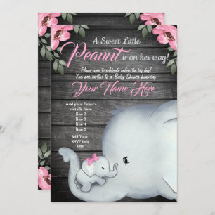Mummy Baby Elephant Baby Shower Invitation, rustic Invitation