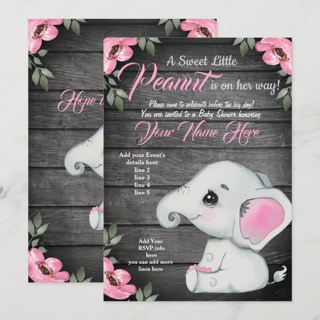 Mummy Baby Elephant Baby Shower Invitation, rustic Invitation (Front/Back)