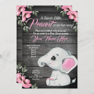 Mummy Baby Elephant Baby Shower Invitation, rustic Invitation
