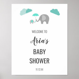 Mummy Baby Elephant Clouds Baby Shower Welcome Poster