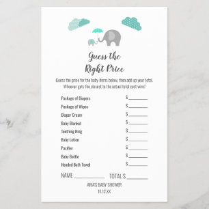 Mummy Baby Elephant Clouds The Right Price Game Flyer