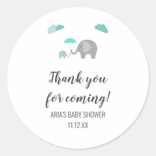 Mummy Baby Elephant with Clouds Baby Shower Favour Classic Round Sticker
