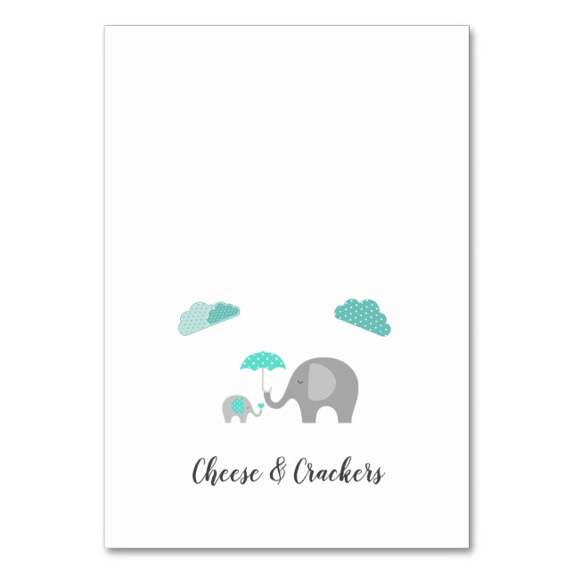 Mummy Baby Elephant with Clouds Buffet Food Labels Table Number (Front)