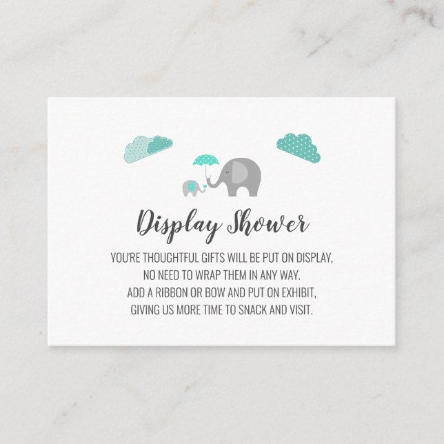 Mummy Baby Elephant with Clouds Display Shower Enclosure Card (Front)