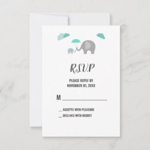 Mummy Baby Elephant with Clouds Shower RSVP Card