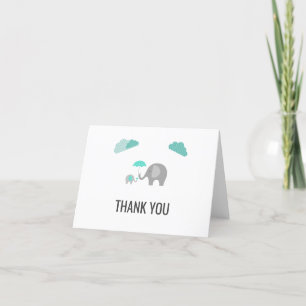 Mummy Baby Elephant with Clouds Thank You Card