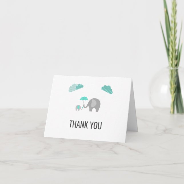 Mummy Baby Elephant with Clouds Thank You Card (Front)